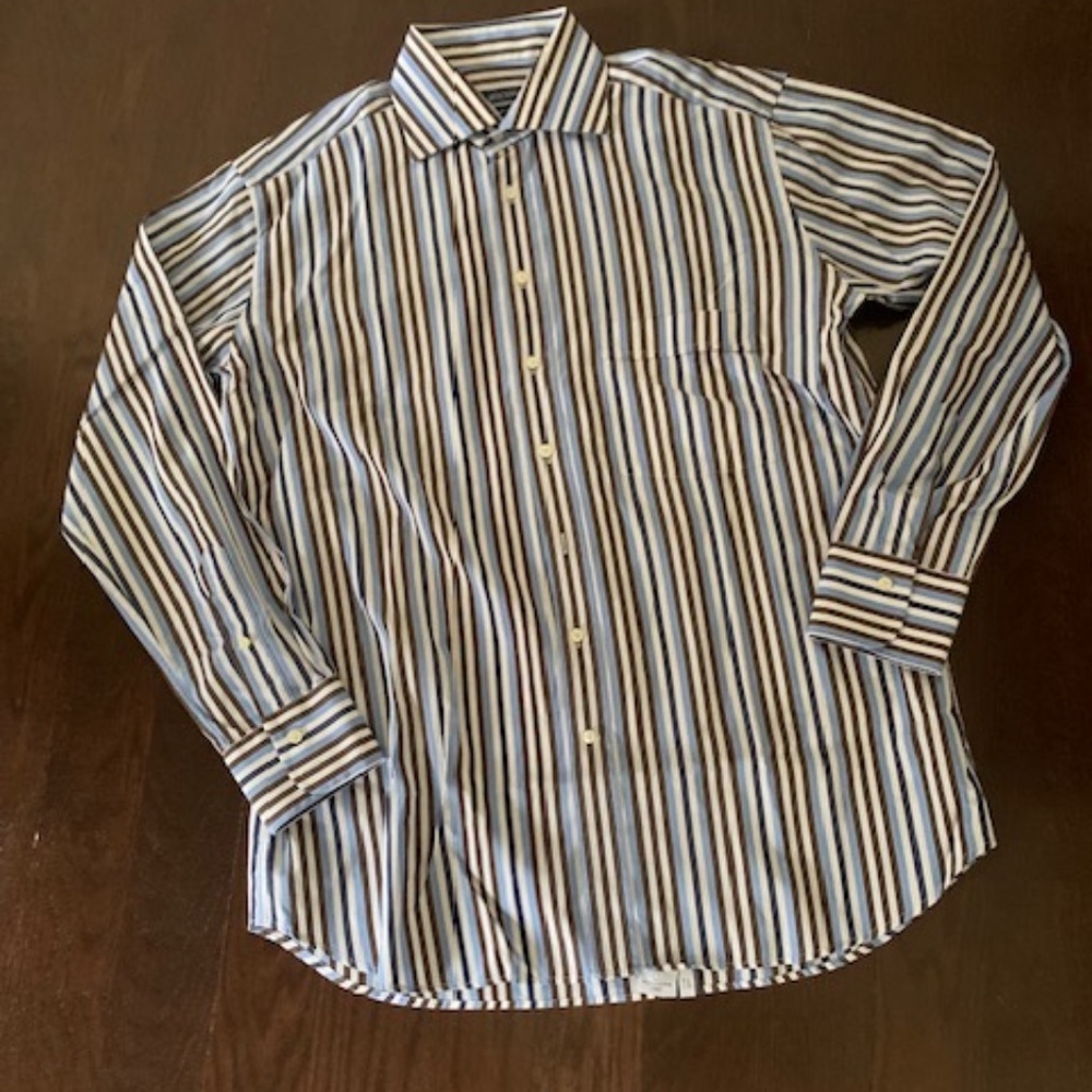 Men's woven striped dress long sleeves shirt